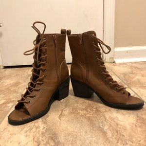 Forever 21 Mocha Brown Open Toe Laced Boots